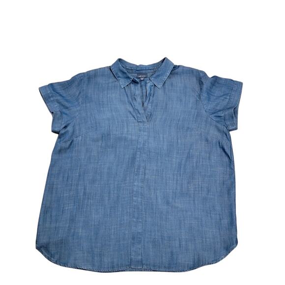 J Jill Denim Top Women's Pullover Chambray Tunic Sz M Short Sleeve Comfort Blue - Picture 1 of 10